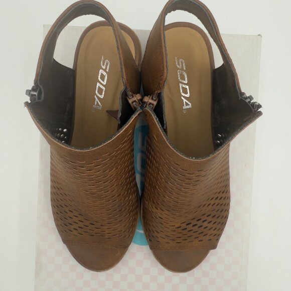 Soda Open Peep Toe Sling Bootie Women's 5 1/2 Brown Side Zip Casual Office Wear - Picture 3 of 9